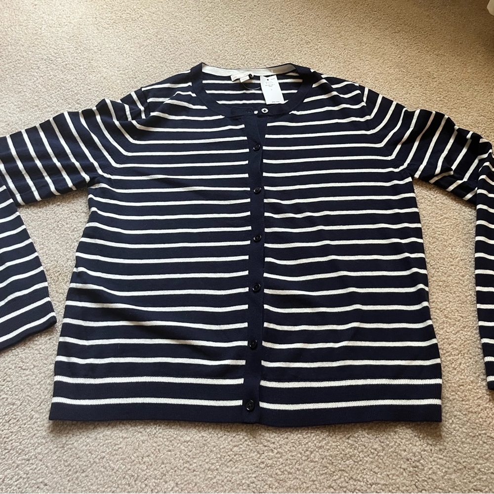 NWT GAP Navy and White Striped Button-Down Cardigan